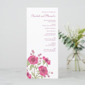 Bright Pink Rose Wedding Programs Menükarte (Stehend Vorderseite)
