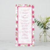 Bright Pink Rose Wedding Programs Menükarte (Stehend Vorderseite)