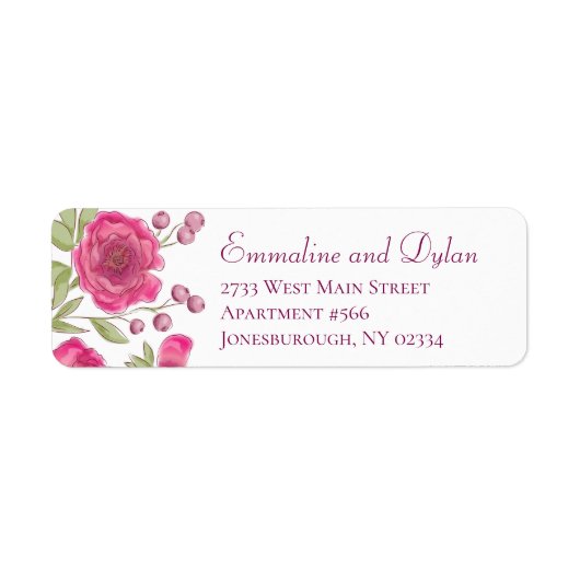 Bright Pink Rose Wedding Return Address Labels (Vorne)