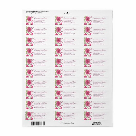 Bright Pink Rose Wedding Return Address Labels (Vorne)