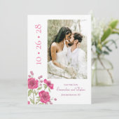 Bright Pink Rose Wedding Save the Date Einladung (Stehend Vorderseite)