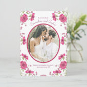 Bright Pink Rose Wedding Save the Date Einladung (Stehend Vorderseite)