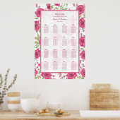 Bright Pink Rose Wedding Seating Chart Poster (Küche)