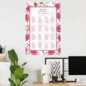 Bright Pink Rose Wedding Seating Chart Poster (Heimbüro)