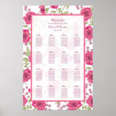 Bright Pink Rose Wedding Seating Chart Poster (Vorne)