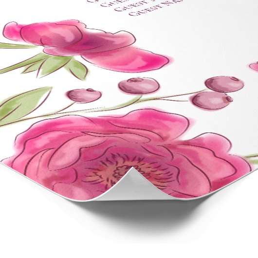 Bright Pink Rose Wedding Seating Chart Poster (Ecke)