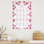 Bright Pink Rose Wedding Seating Chart Poster (Küche)