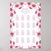 Bright Pink Rose Wedding Seating Chart Poster (Vorne)