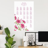 Bright Pink Rose Wedding Seating Chart Poster (Heimbüro)