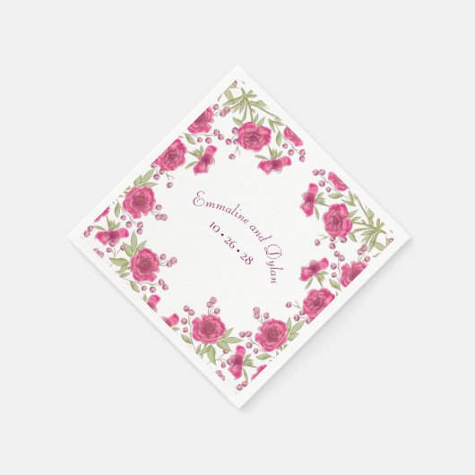 Bright Pink Rose Wedding Serviette (Ecke)