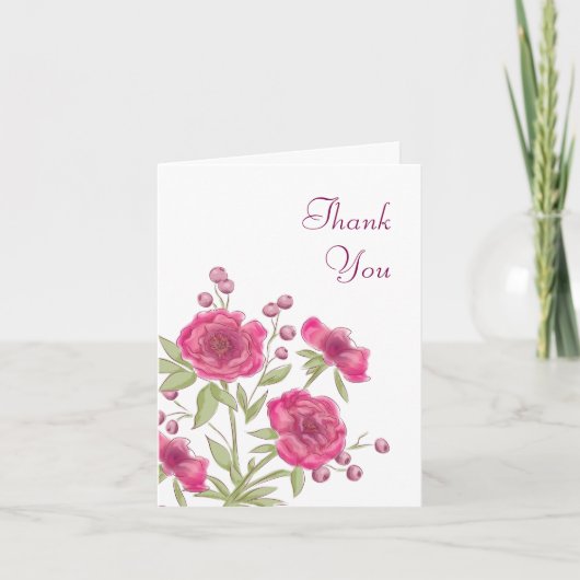 Bright Pink Rose Wedding Thank You Cards Einladung (Vorderseite)