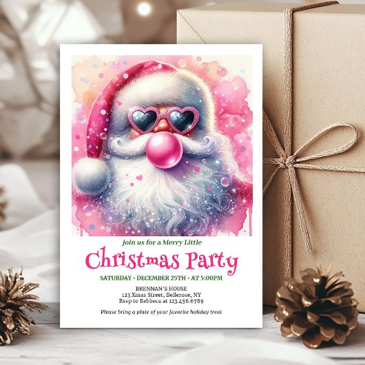 Bright pink santa chewing gum watercolor invite  einladung