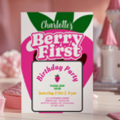 Bright Pink Strawberry Berry First Birthday Einladung
