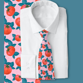 Bright Pink Tomato Pattern Botanical Fashion Krawatte
