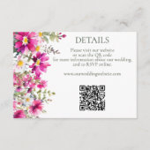 Bright Pink Wildflowers QR Code Wedding Details Begleitkarte (Vorderseite)