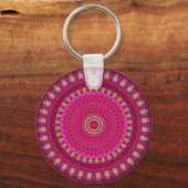 Bright Pink with Yellow Mandala Design Schlüsselanhänger (Rückseite)