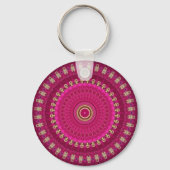 Bright Pink with Yellow Mandala Design Schlüsselanhänger (Rückseite)