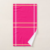 Bright Pink Yellow White Stripes Badhandtuch Set (Handtuch)