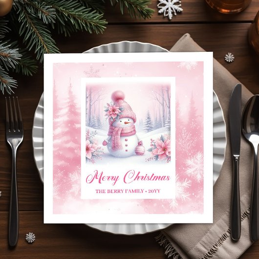 Bright Pinkmas Christmas Scene Napkins Kids Winter Serviette