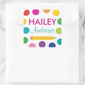 Bright Polka Dot Pencil School Labels Quadratischer Aufkleber (Tasche)