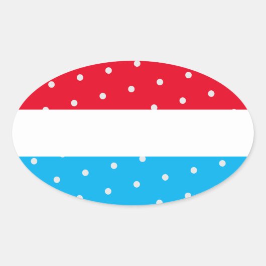 Bright Polka Dotted Red Sky Blue White Stripes Ovaler Aufkleber (Vorderseite)