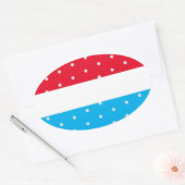 Bright Polka Dotted Red Sky Blue White Stripes Ovaler Aufkleber (Umschlag)