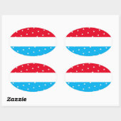 Bright Polka Dotted Red Sky Blue White Stripes Ovaler Aufkleber (Blatt)