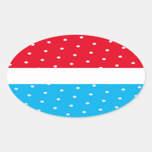 Bright Polka Dotted Red Sky Blue White Stripes Ovaler Aufkleber