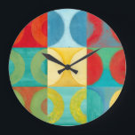 Bright Pop Art with Circles and Squares Große Wanduhr<br><div class="desc">Fluorescent is not just for lights anymore as proven by this wonderfully bright pop art piece. This print is a mash of square grids with colored circles inside. If you love abstract art you'll love this print!</div>