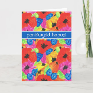 Bright Poppies Geburtstagskarte, walisische Gruß Karte