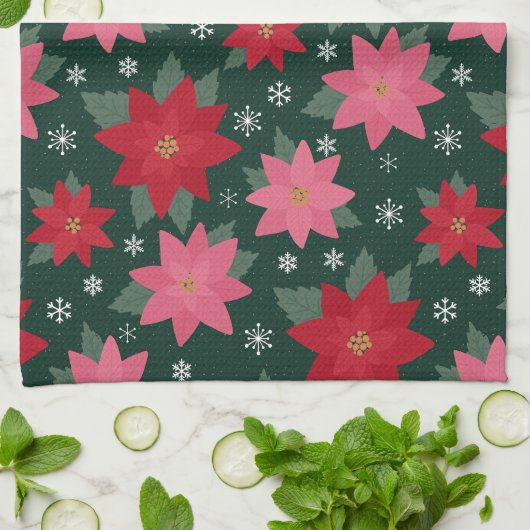 Bright Preppy Christmas Poinsettias Kitchen Towels Geschirrtuch (Gefaltet)