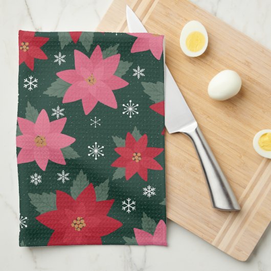 Bright Preppy Christmas Poinsettias Kitchen Towels Geschirrtuch (Viertel Falte)