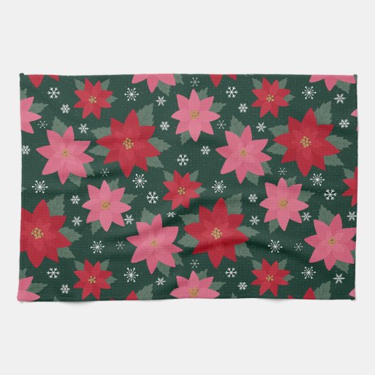 Bright Preppy Christmas Poinsettias Kitchen Towels Geschirrtuch (Horizontal)