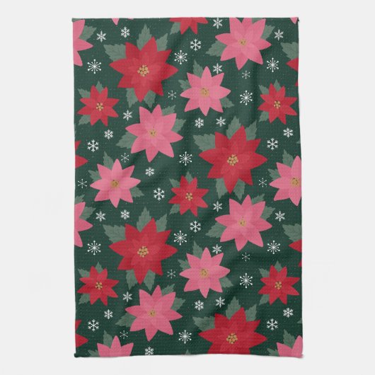 Bright Preppy Christmas Poinsettias Kitchen Towels Geschirrtuch (Vertikal)