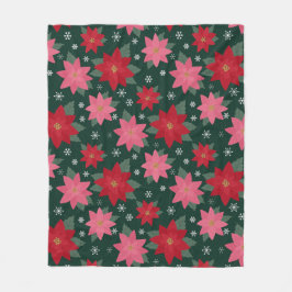 Bright Preppy Christmas Poinsettias Throw Blanket Fleecedecke