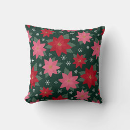 Bright Preppy Christmas Poinsettias Throw Pillow Kissen