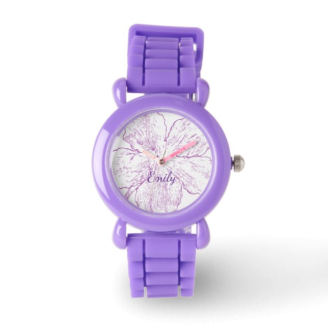 Bright Purple Silicone Floral Kids Personalized Armbanduhr (Vorderseite)