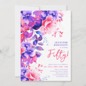 Bright Purple Watercolor Floral 50th Birthday Einladung (Vorderseite)