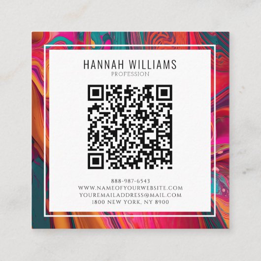 Bright Qr Code farbenfrohe flüssige Muster Einziga Quadratische Visitenkarte (Rückseite)