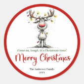 Bright quirky reindeer sticker red green cartoon (Vorderseite)