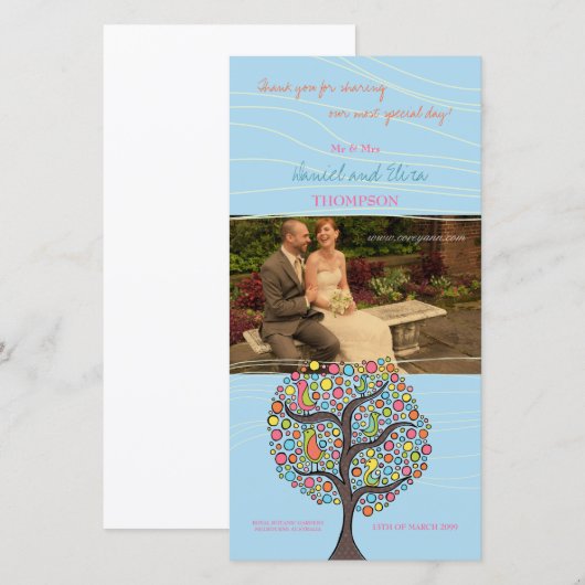 Bright Rainbow Bird Tree Blue Danke Foto Card (Vorne/Hinten)