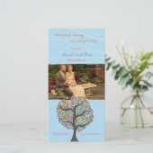 Bright Rainbow Bird Tree Blue Danke Foto Card (Stehend Vorderseite)