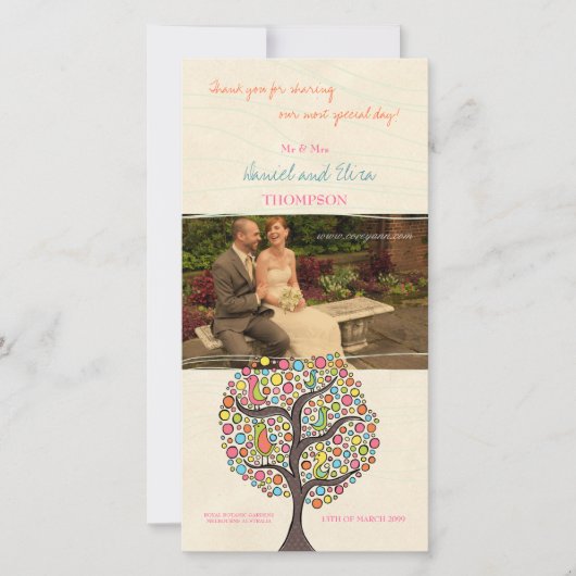 Bright Rainbow Bird Tree Danke Foto Card (Vorderseite)
