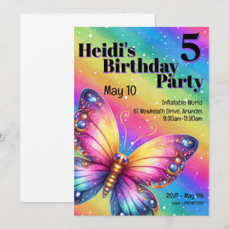 Bright Rainbow Butterfly Geburtstag Einladung