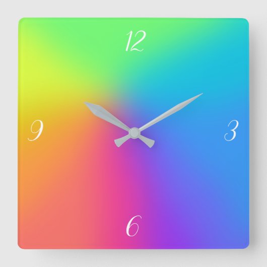 Bright Rainbow Gradient Quadratische Wanduhr (Vorderseite)
