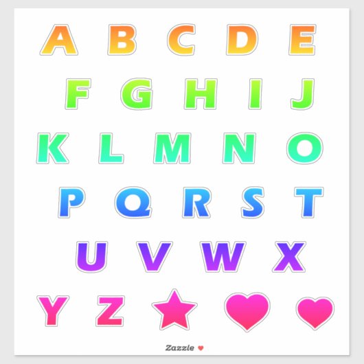 Bright Rainbow Letters Monogram Sticker Pack (Blatt)