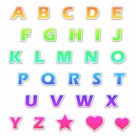 Bright Rainbow Letters Monogram Sticker Pack (Vorderseite)