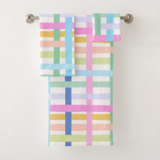 Bright Rainbow Plaid Bath Towel - Colourful Pastel Badhandtuch Set