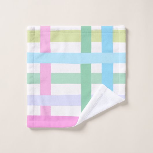 Bright Rainbow Plaid Bath Towel - Colourful Pastel Badhandtuch Set (Waschlappen)