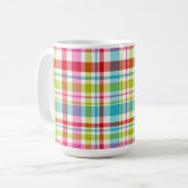 Bright Rainbow Plaid Checkered Pattern Custom Name Kaffeetasse (Vorderseite Links)